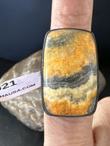 Navajo Yellow BumbleBee Jasper Adjustable Ring | Sterling Silver | Sz 8 | Authentic Native American Handmade | 14021