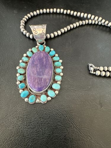 Navajo Purple Charoite Turquoise Pendant Necklace | Sterling Silver | Multi-Stone | 17145