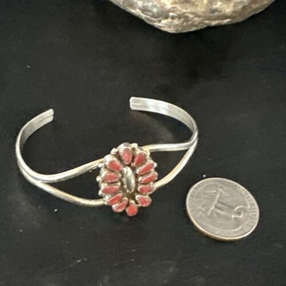 Navajo Red Coral Cluster Cuff Bracelet | Sterling Silver | Authentic Native American Handmade | 15245