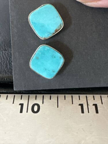 Navajo Blue Kingman Turquoise Post Stud Earrings | Sterling Silver | Authentic Native American Handmade | 17409