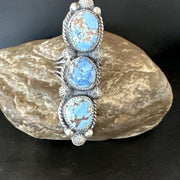 Navajo Green Sonoran Gold Turquoise Multi-Stone Ring | Authentic Native American Sterling Silver | Sz 8 | 16289