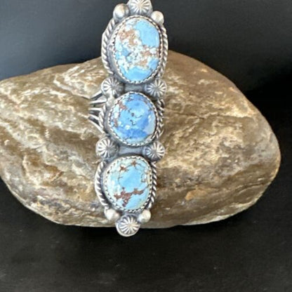 Navajo Green Sonoran Gold Turquoise Multi-Stone Ring | Authentic Native American Sterling Silver | Sz 8 | 16289