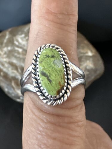 Navajo Green Gaspeite Ring | Sterling Silver | Sz 8 | Authentic Native American Handmade | 16399