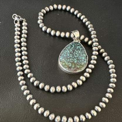Men's Navajo Blue Spiderweb Turquoise Pendant Necklace | Sterling Silver | Authentic Native American Handmade | 16224