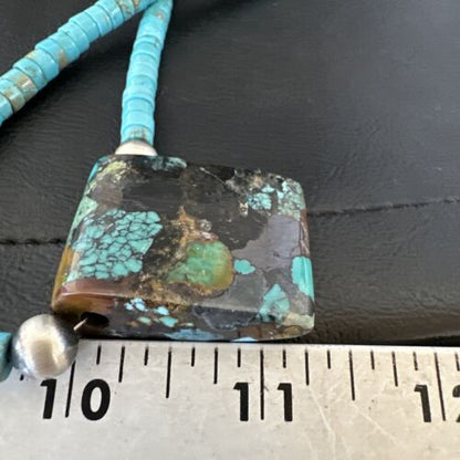 Navajo SpiderWeb Turquoise Heishi Pearls Necklace | Sterling Silver | 20" | Authentic Native American Handmade | 17090