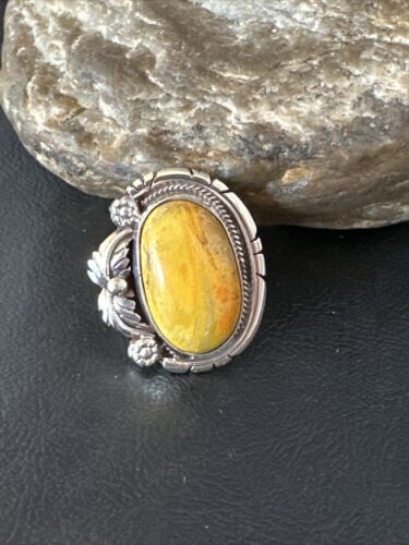 Navajo Yellow Bumble Bee Jasper Ring | Sterling Silver | Sz 9.5 | Authentic Native American Handmade | 14947