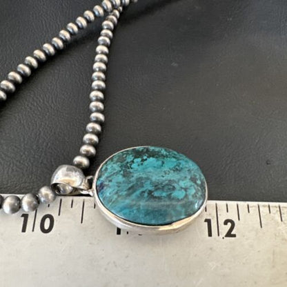 Men's Navajo Blue Spiderweb Turquoise Pendant Necklace | Sterling Silver | Authentic Native American Handmade | 16225