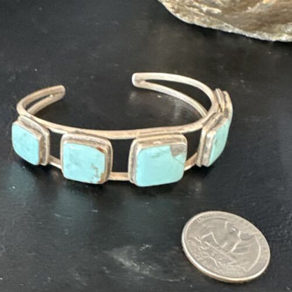 Men's Blue Turquoise 5 Stone Cuff Bracelet | Navajo Sterling Silver | Authentic Native American Handmade | 15073