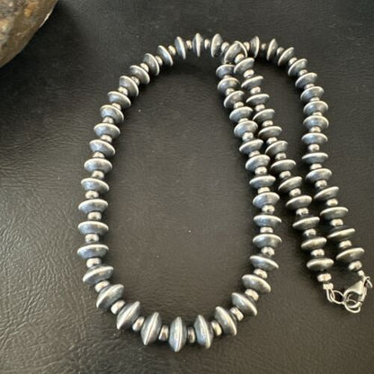 Navajo Pearl Sterling Silver Saucer Bead Necklace | Hand Strung 8mm | 19" | 17436