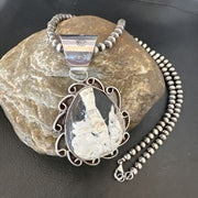 Men's White Buffalo Turquoise Pendant | Navajo Pearl Sterling Silver Necklace 21" | 17036