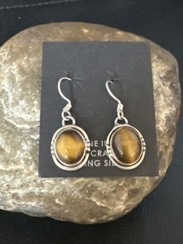 Coffee Tigers Eye Sterling Silver Navajo Dangle Earrings 14920