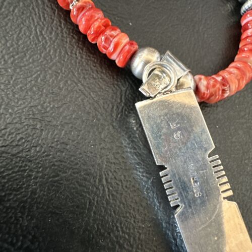 Navajo Red Spiny Oyster Pendant Necklace | Sterling Silver Inlay | Authentic Native American Handmade | 16884