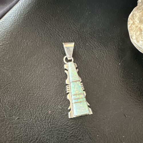 Navajo White Opal Inlay Pendant Necklace | Sterling Silver | Authentic Native American Handmade | Sf 15680 - Masha USA