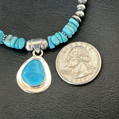 Navajo Men's Blue Kingman Turquoise Pendant Necklace | Sterling Silver | 21" | Authentic Native American Handmade | 17552