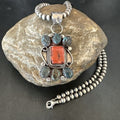 Navajo Turquoise Coral Cluster Pendant Necklace | Sterling Silver | Authentic Native American Handmade | 17186
