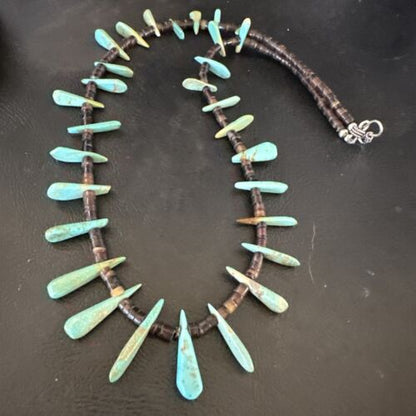 Navajo Green Turquoise Bone Bead Necklace | Sterling Silver | 20" | Authentic Native American Handmade | 17636