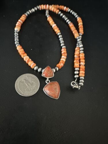 Women's Navajo | Sterling Silver | Orange Spiny Oyster Pendant Necklace | Multi-Stone | 14848