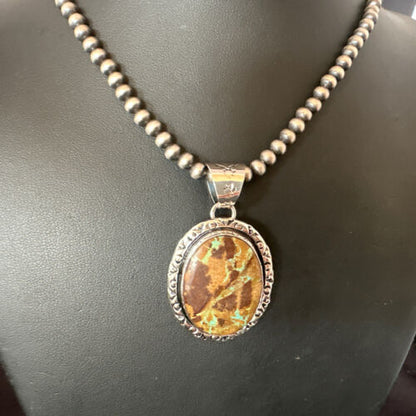 Navajo Green Gaspeite Pendant Necklace | Sterling Silver | Authentic Native American Handmade | 16360