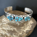 Blue Kingman Turquoise 3 Stone Cuff Bracelet | Navajo Sterling Silver | Authentic Native American Handmade | 15045