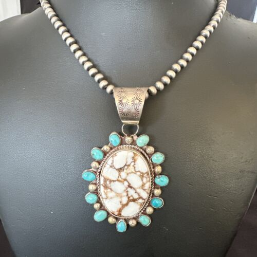 Navajo Wild Horse Turquoise Pendant | Sterling Silver | Native American Handmade | 17149
