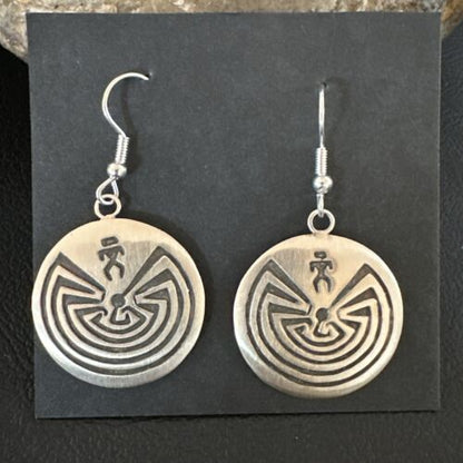 Hopi Man in the Maze Dangle Earrings | Sterling Silver | Authentic Native American Handmade | 16842