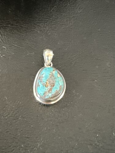 Navajo Blue Bisbee Turquoise Pendant | Sterling Silver | 1" | Authentic Native American Handmade | 17253