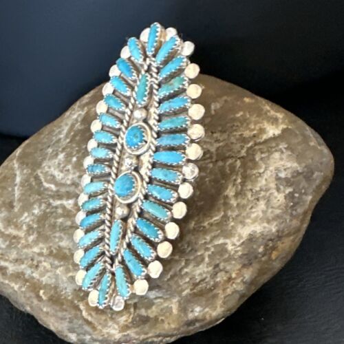 Zuni Blue Turquoise Needle Point Ring | Authentic Native American Sterling Silver | Multi-Stone | Sz 7 | 15061