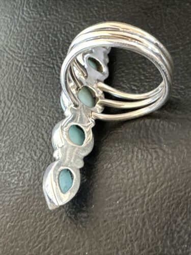 Navajo Blue Larimar Cluster Ring | Authentic Native American Sterling Silver | Multi-Stone | Sz 8.5 | 16159