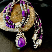 Navajo Sugilite 3-Strand Bead Necklace Set | Sterling Silver | 21" | Authentic Native American Handmade | 02927