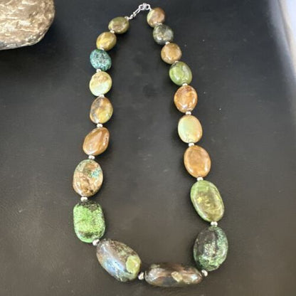 Navajo Green Turquoise Chunky Necklace | Sterling Silver | Graduated 20" | Authentic Native American | 15201