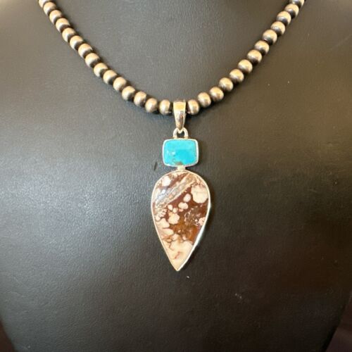 Navajo Wild Horse | Blue Kingman Turquoise Necklace | Sterling Silver | Authentic Native American Handmade | 17310