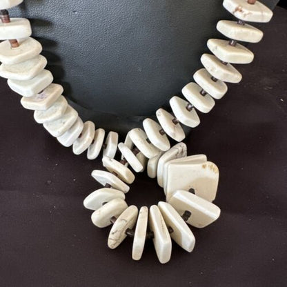 White Buffalo Turquoise Shell Heishi Bead Necklace | Sterling Silver | Authentic Native American | 30" | 17170