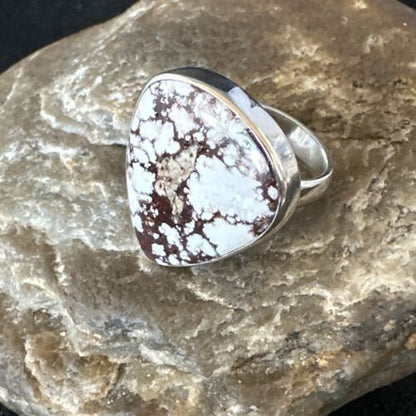 Women's Wild Horse Turquoise Ring | Navajo Sterling Silver | Sz 7 Adjustable | Authentic Native American Handmade | 15551
