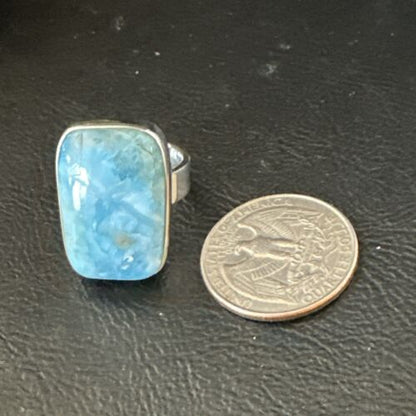 Navajo Blue Larimar Ring | Sterling Silver | Sz 8 | Authentic Native American Handmade | 17648