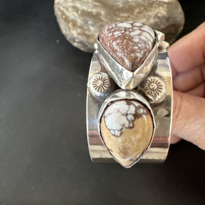 Men's Women's Wild Horse Turquoise Cuff Bracelet | Navajo Sterling Silver | Authentic Native American Handmade | 16938