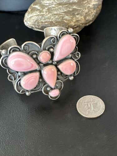 Navajo Butterfly Pink Conch Cuff Bracelet | Sterling Silver | Authentic Native American Handmade