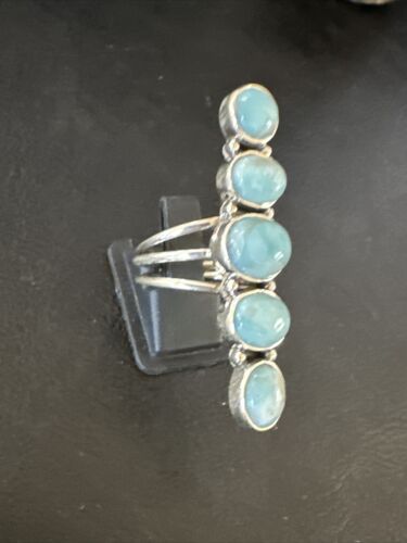 Navajo Blue Larimar Multi-Stone Ring | Authentic Native American Sterling Silver | Multi-Stone | Sz 9.5 | 15975