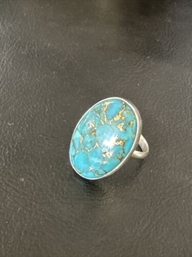 Navajo Blue Mojave Turquoise Ring | Sterling Silver | Adjustable Sz 8 | Authentic Native American Handmade | 15714