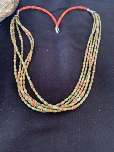 Navajo Sterling Silver Graduated Turquoise Spiny Bead Necklace | 3 Strand | Authentic Native American Handmade | 00577