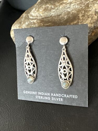 Navajo Labradorite Dangle Earrings | Sterling Silver | Authentic Native American Handmade | 15310