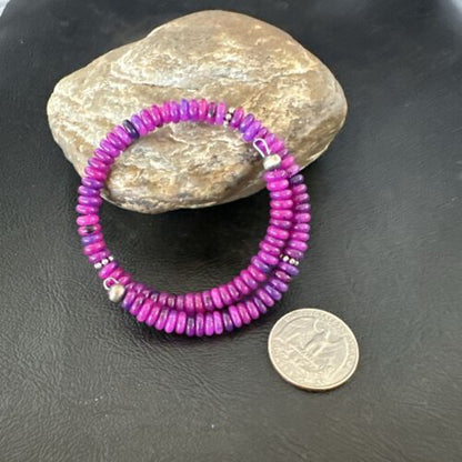 Navajo Purple Sugilite Bead Bracelet | 6mm | Stainless Steel Memory Wire | Authentic Native American Handmade | 17615