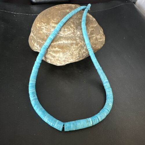 Robin's Egg Blue Turquoise Heishi Necklace | 18" | Sterling Silver | Authentic Native American Handmade | 14932