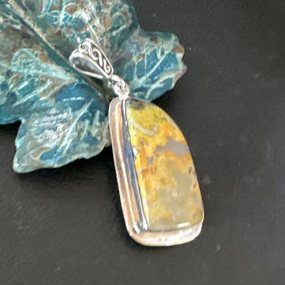 Navajo Bumblebee Jasper Pendant Necklace | Sterling Silver | Authentic Native American Handmade | 15965