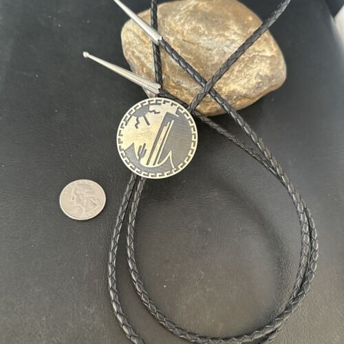 Native American Handmade Men's Bolo Tie | Hopi Sterling Silver | 14323