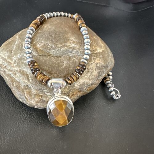 Southwestern Coffee Brown Tiger's Eye Pendant Necklace | Sterling Silver | 16" | 16368