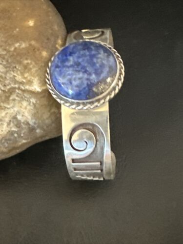 Navajo Blue Denim Lapis Sterling Silver Cuff Bracelet | Authentic Native American Handmade | 15982