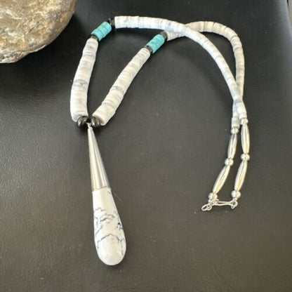 Santo Domingo White Turquoise Howlite Onyx Necklace | Sterling Silver | 23" | 15764