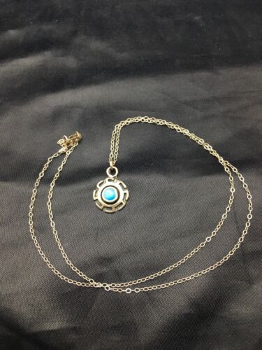 Navajo Blue Turquoise Inlay Pendant | Sterling Silver | Authentic Native American Handmade | 20" | 08969