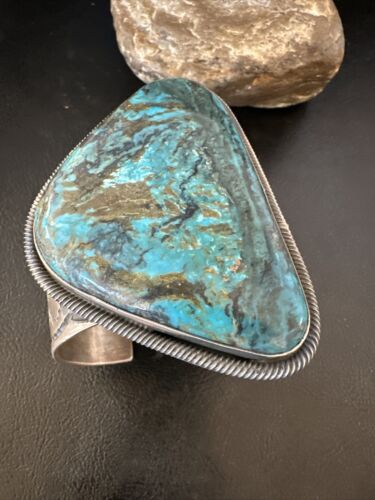 Navajo Blue Turquoise Cuff Bracelet | Sterling Silver | Authentic Native American Handmade | 15986