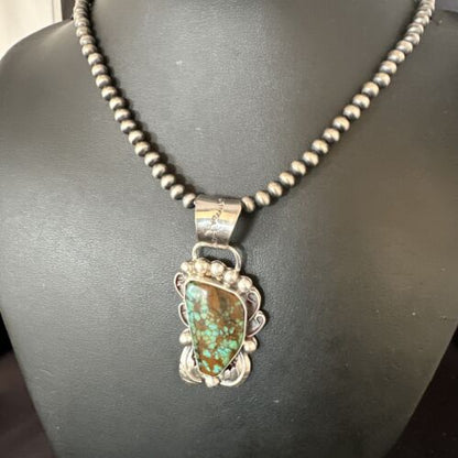Navajo Blue Spiderweb Turquoise Pendant Necklace | Sterling Silver | Native American Handmade | 15098